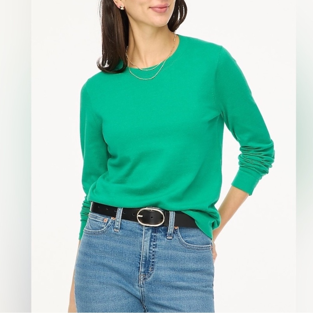 NWT JCrew Teddie Kelly Green Cotton Pullover Sweater L XL Small hole Incl patch